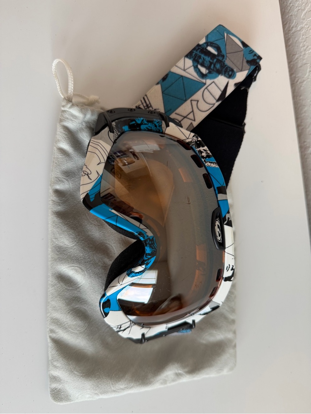 DRAGON Blue & White Graphic Ski/Snow Goggles with Amber Lens